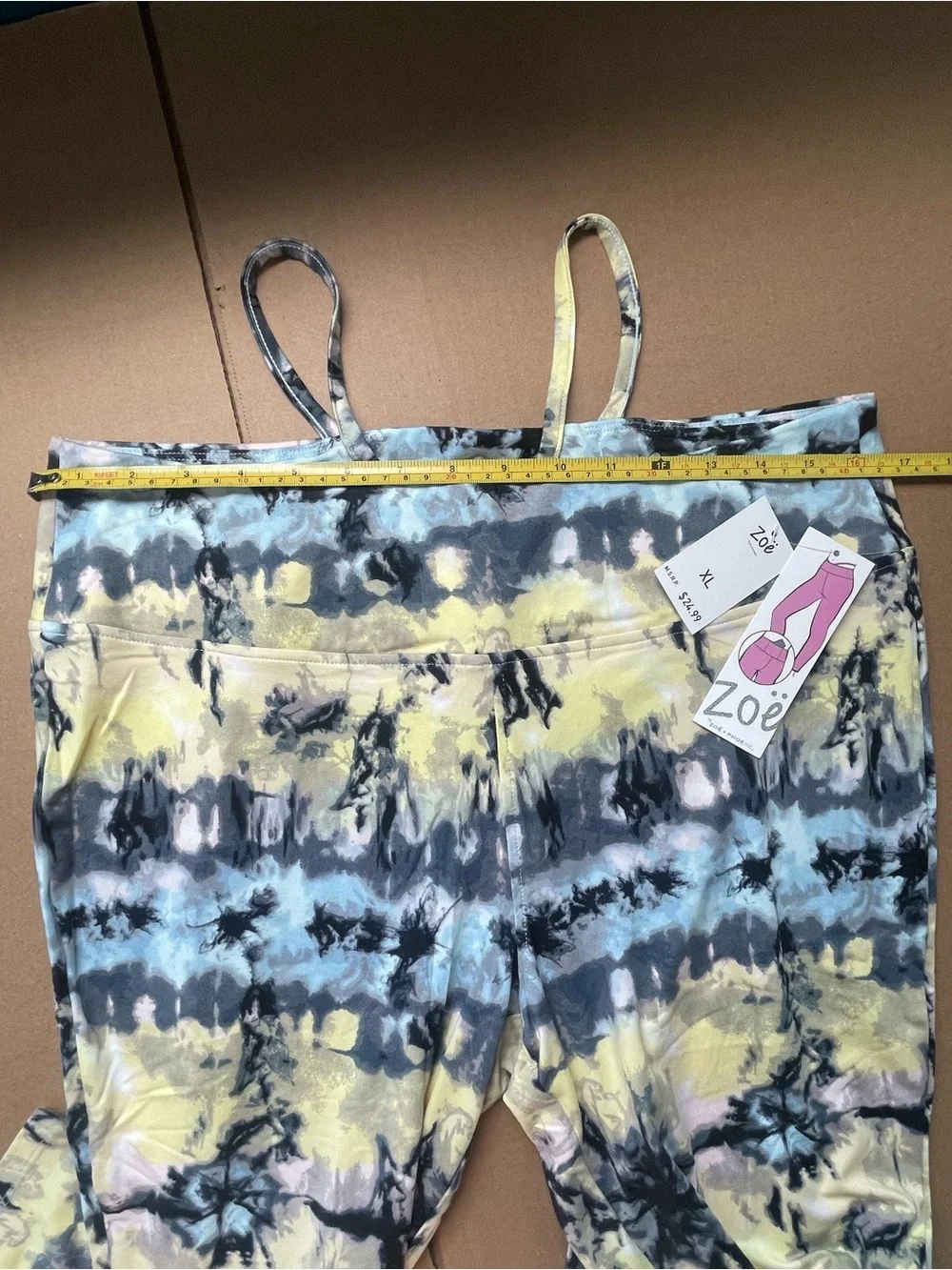 Abstract Tie Dye Leggings Blue Yellow Stretch Yoga Pants Zoe by Zoe & Phoebe Y2K